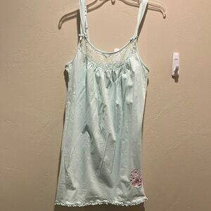 Light Mint Lace-Trim Secret Treasures Sleepwear Gown 8/10 Med with Floral Accent